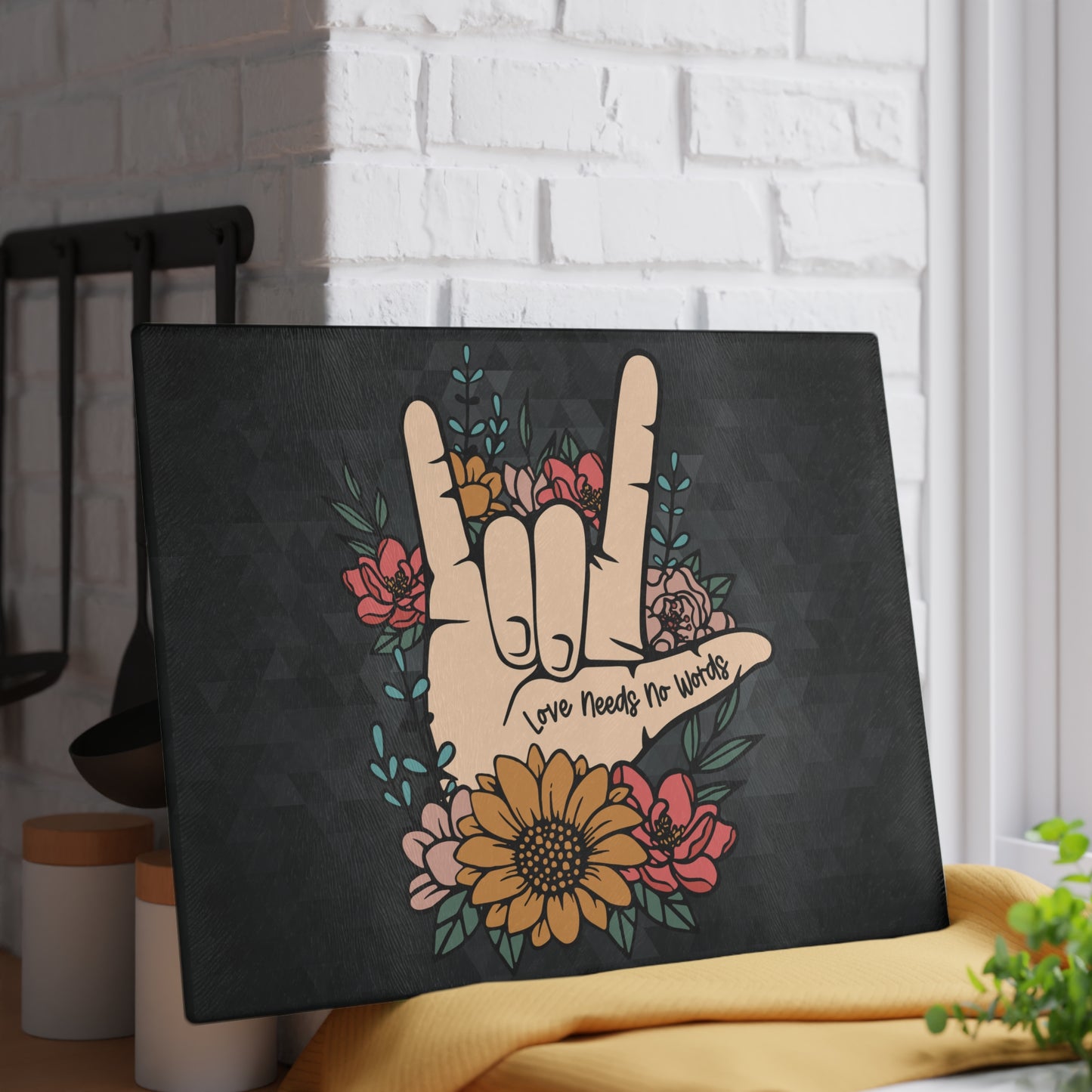 "I Love You Sign Language Tempered Glass Cutting Board & Display Piece"