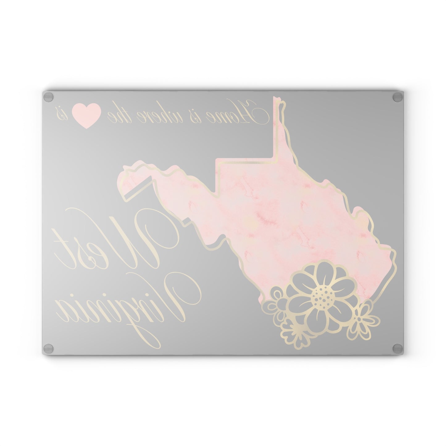 🏡 West Virginia Floral State Cutting Board – “Home is Where the Heart Is” in Blush & Gold 🌸
