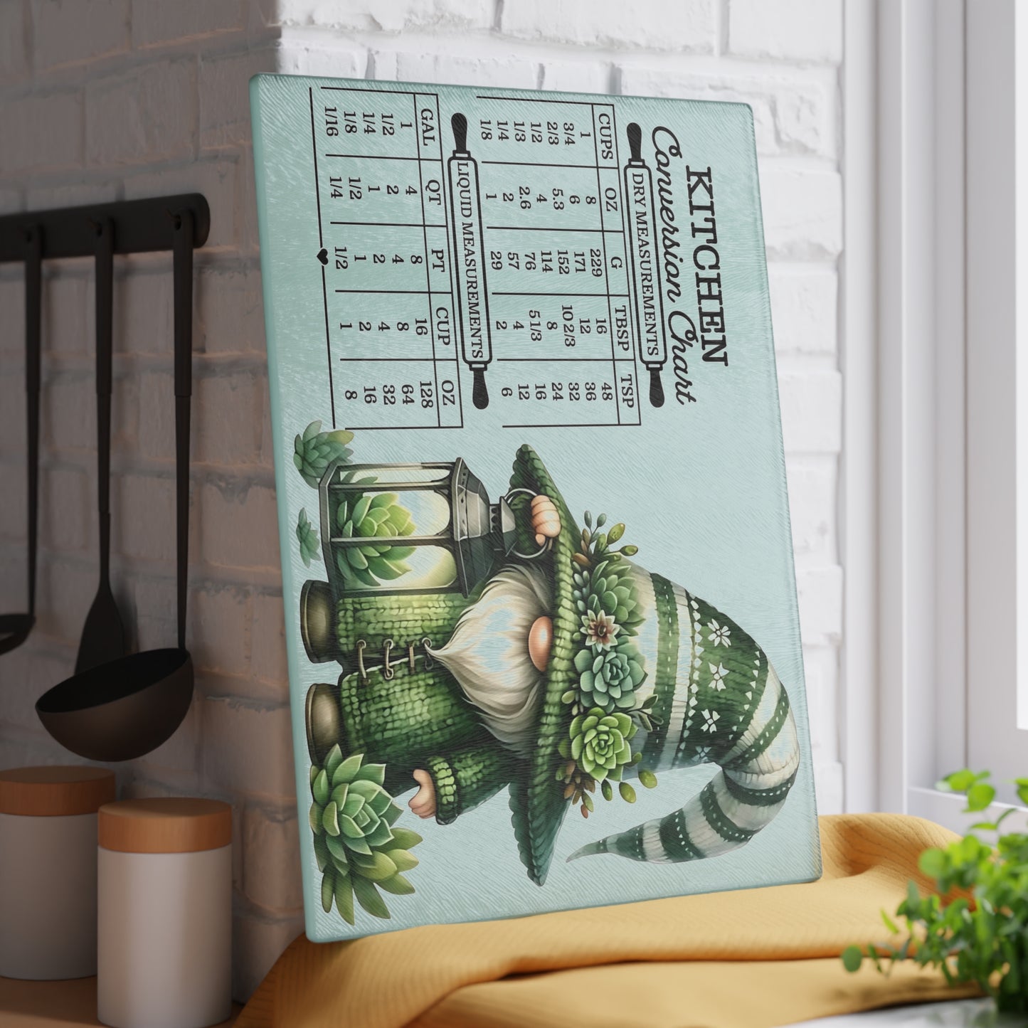 🎄🧑🍳 Green Gnome Kitchen Conversion Cutting Board – Whimsical Holiday Helper with Succulent Charm 🌱✨