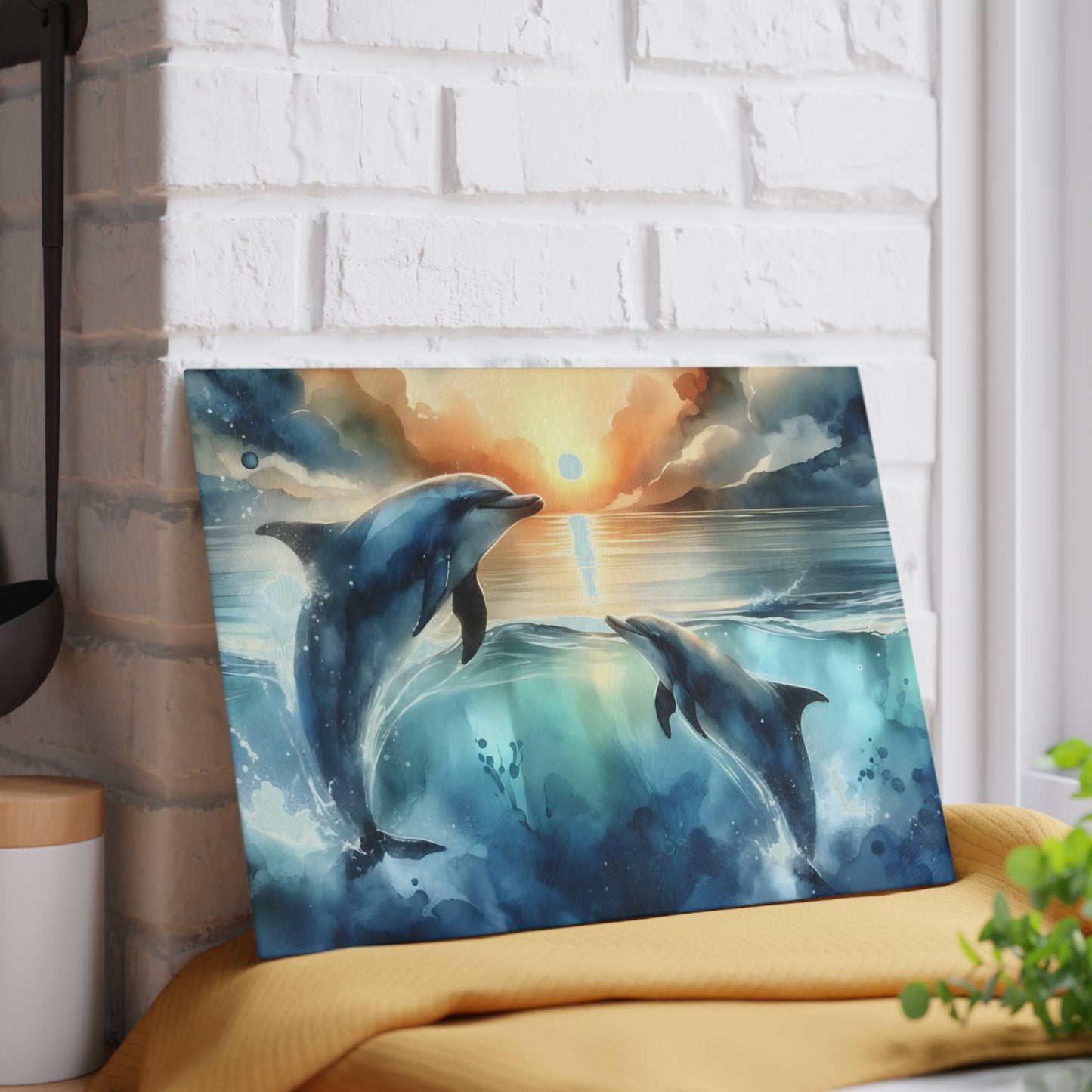 🌊🐬 Ocean Sunset Dolphins Cutting Board – Coastal Elegance for Your Kitchen 🐬🌊