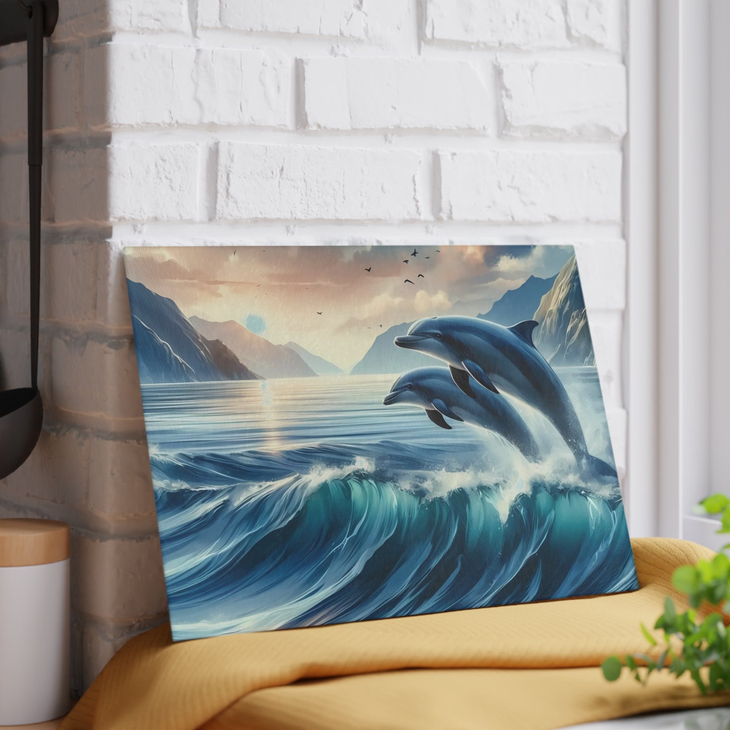 🌊🐬 Ocean Wave Dolphins Cutting Board – Coastal Elegance for Your Kitchen 🐬🌊