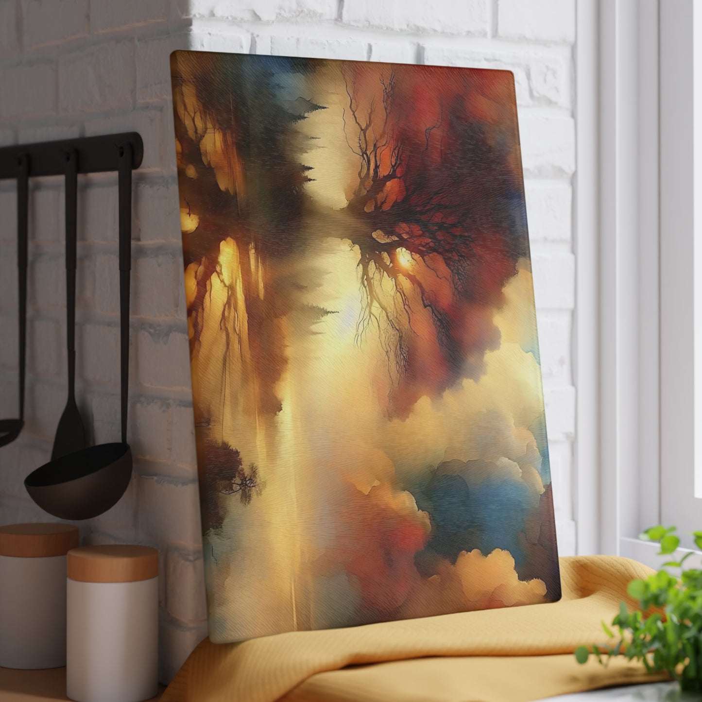 Tabla de cortar de acuarela, tabla de cortar de vidrio templado, tabla de charcutería, tabla de cortar, regalo de inauguración de la casa, tabla de cortar personalizada, regalo único