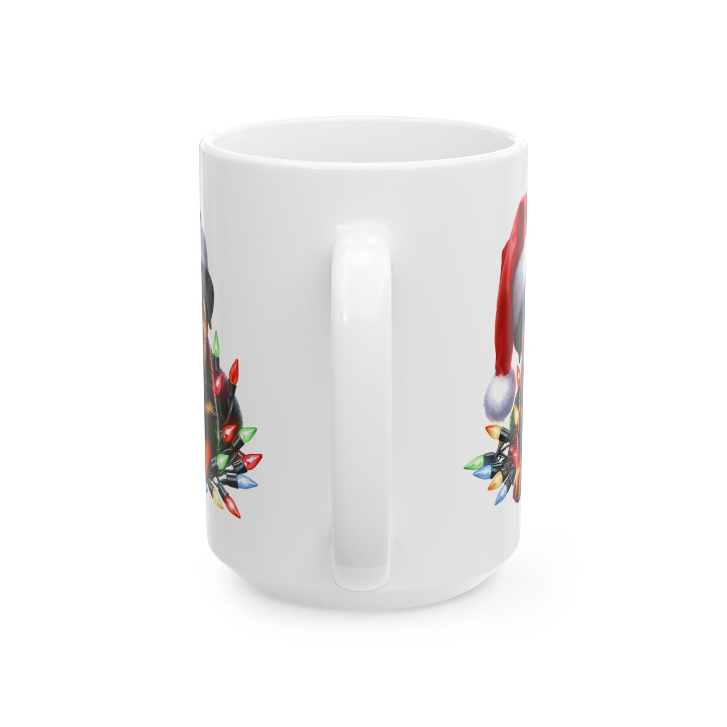 🎄 Rottweiler Christmas Lights Mug – Festive Cheer with Puppy Cuteness ☕