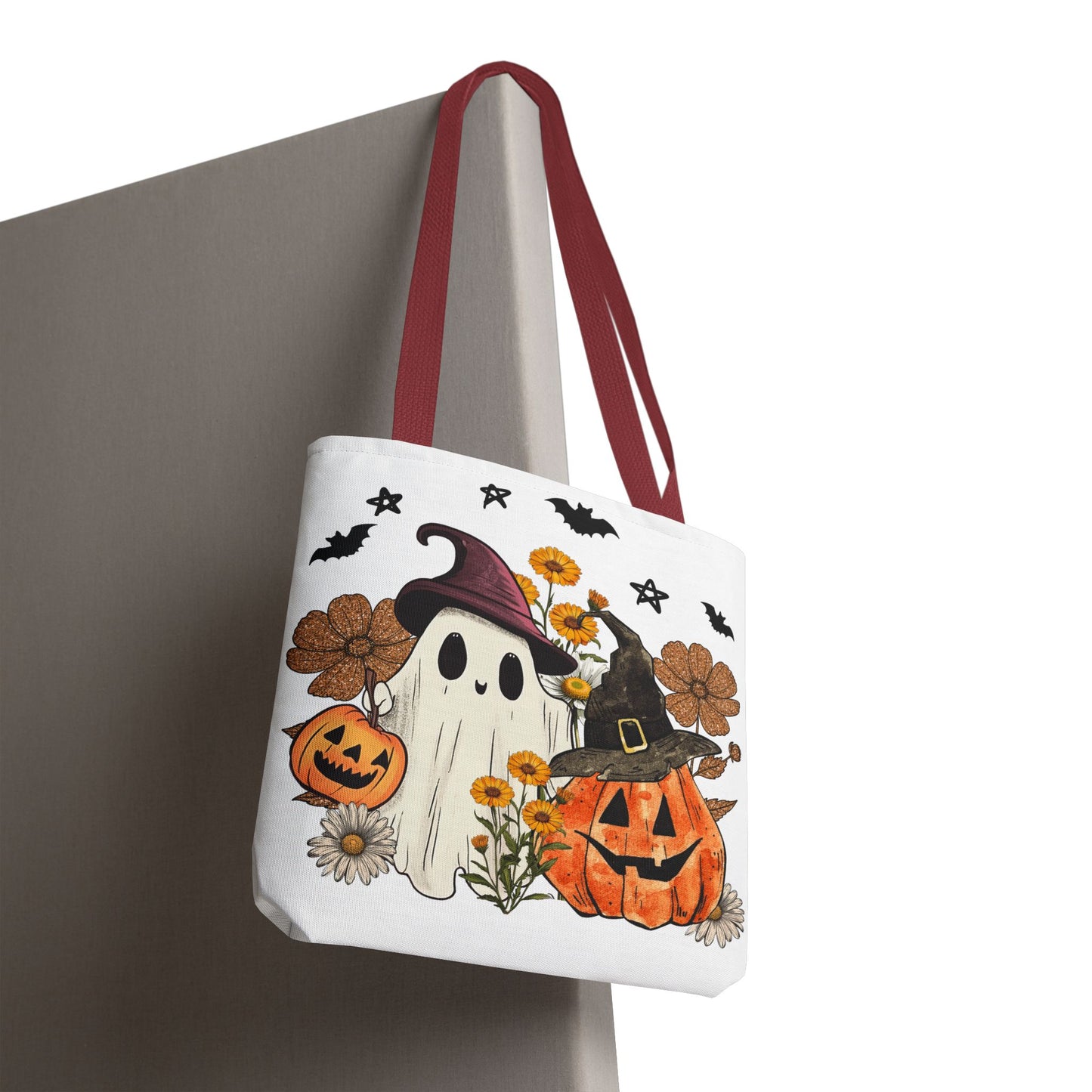 🎃 Ghost & Pumpkin Floral Tote Bag – Whimsical Halloween Charm 👻👜