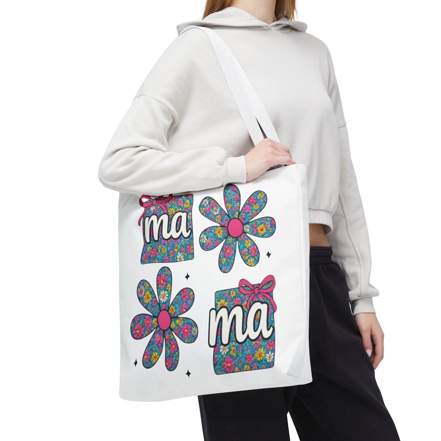 Bolso Tote Floral "ma": Un Accesorio Divertido y Brillante para Mamá