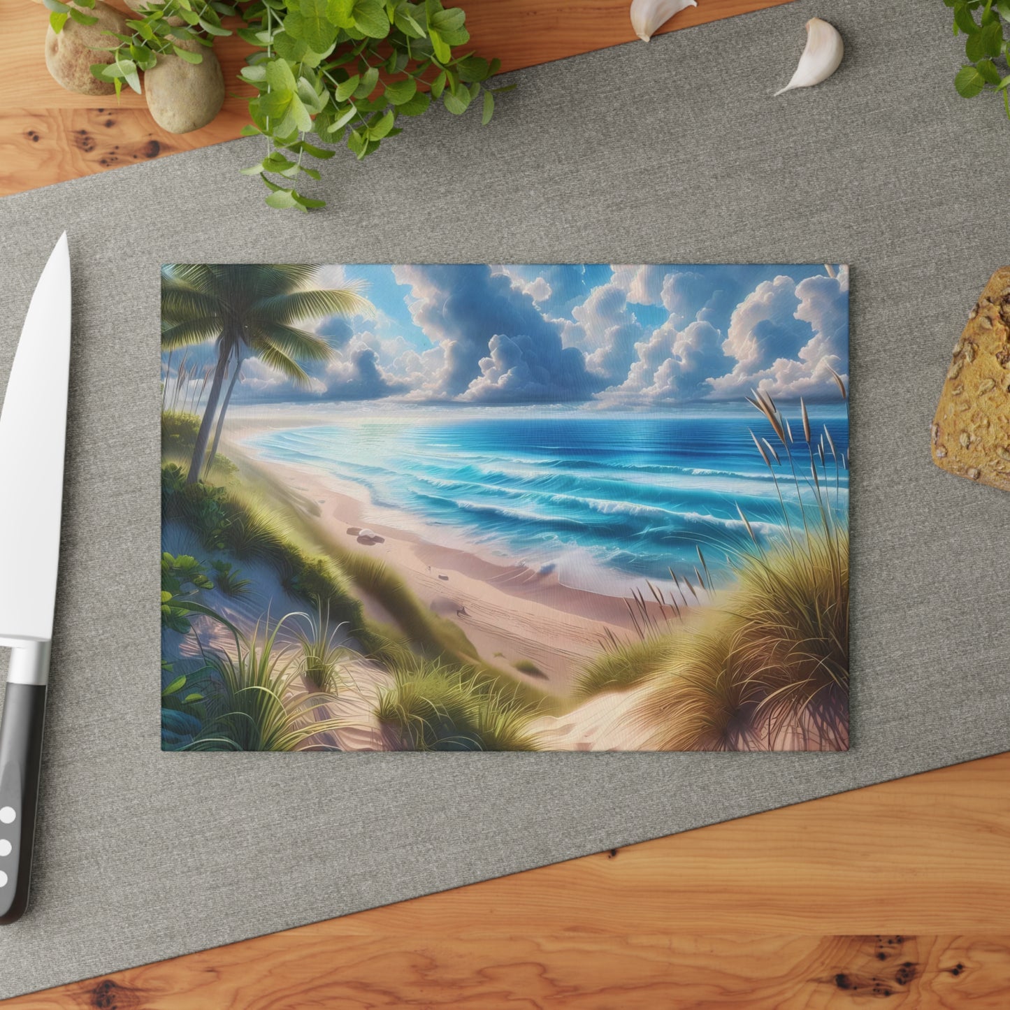 Tabla de cortar de vidrio con escena de playa, regalo para amantes de la playa, regalo de boda, regalo de fiesta de compromiso, regalo de cocina para recién casados, regalo de inauguración de la casa