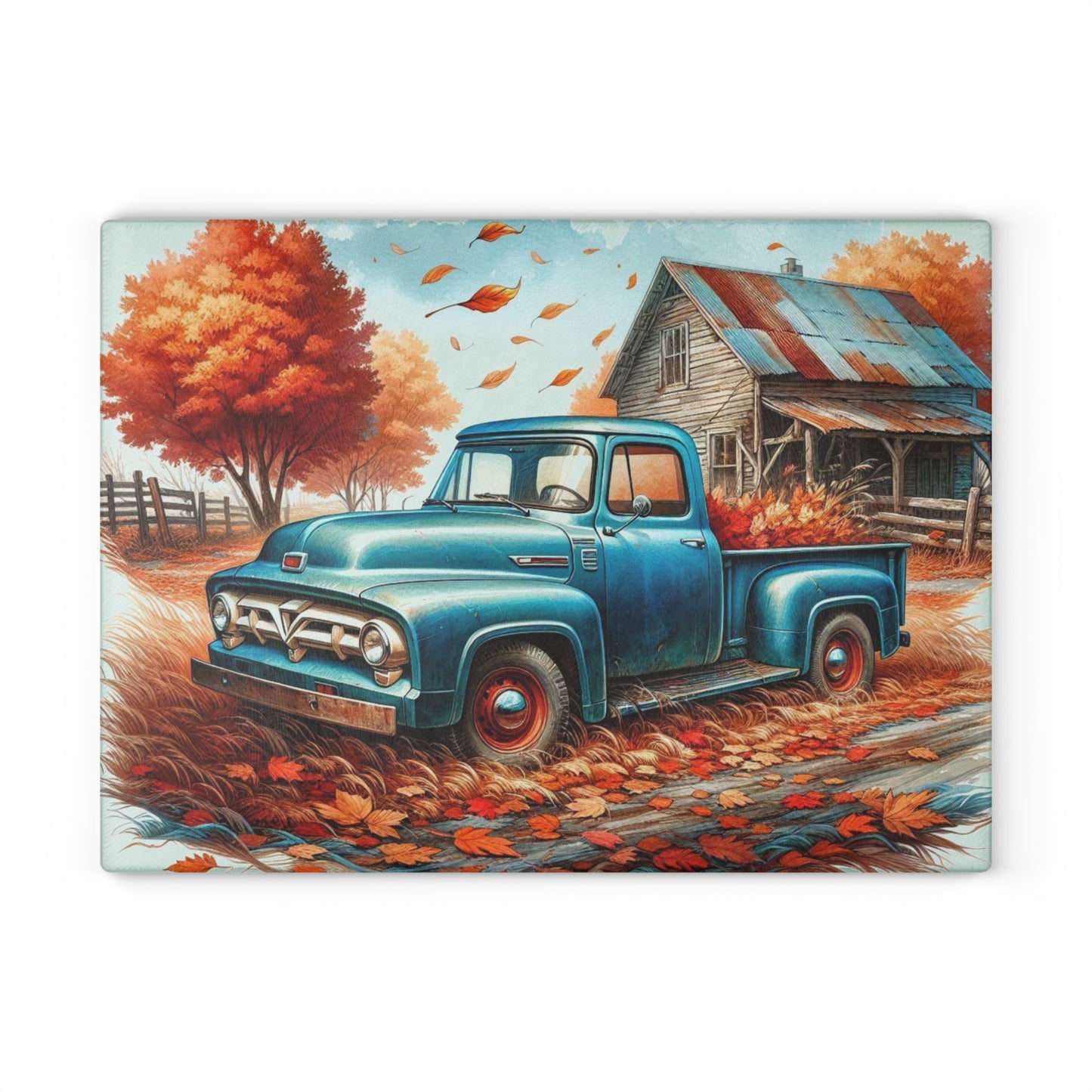🚜 Vintage Blue Truck Cutting Board – Country Charm & Fall Nostalgia for Your Kitchen
