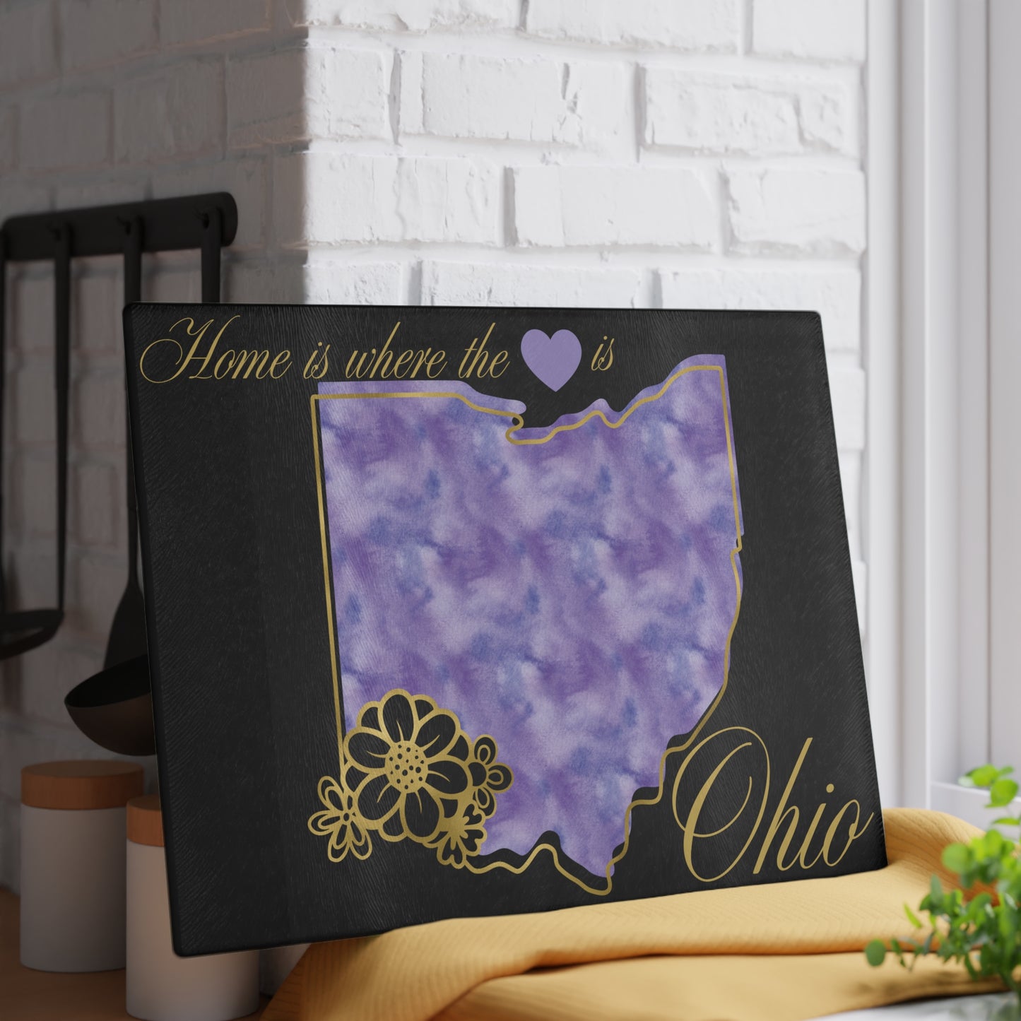 💜 Ohio State Cutting Board – Soft Purple Pride with Floral Heart Elegance