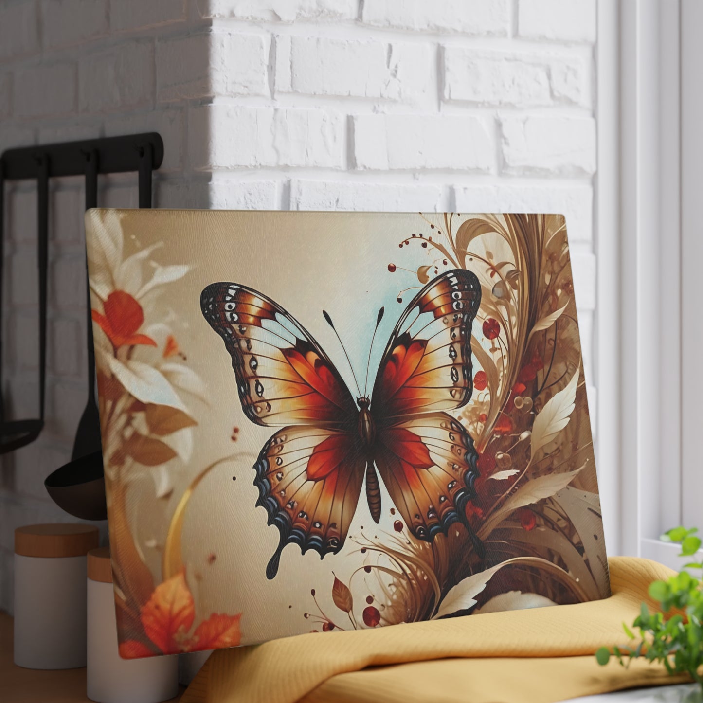 Hermosa tabla de cortar de vidrio con forma de mariposa, decoración de mariposas, tabla de cortar, decoración de cocina, arte de cocina, tabla para servir, regalo de pavo real, regalo de mariposa, tabla de cortar floral
