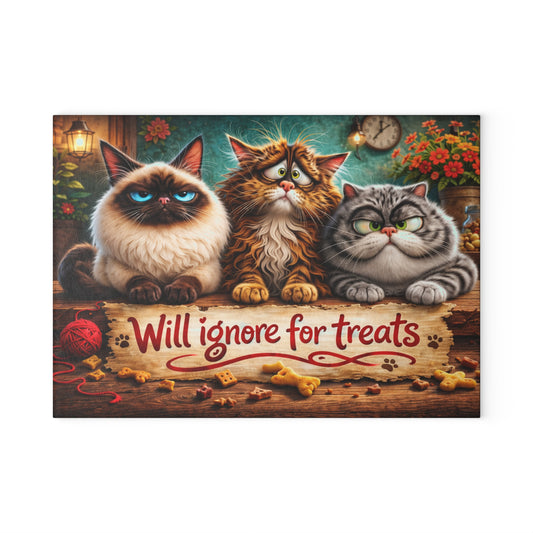 Will Ignore for Treats Glass Cutting Board – Funny Cat Kitchen Decor with Cozy Farmhouse Style