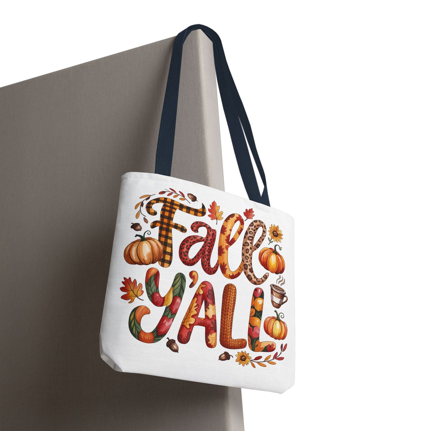 ๐ Fall Yโall Tote Bag โ Bold Prints, Cozy Coffee & Pumpkin Cheer ๐