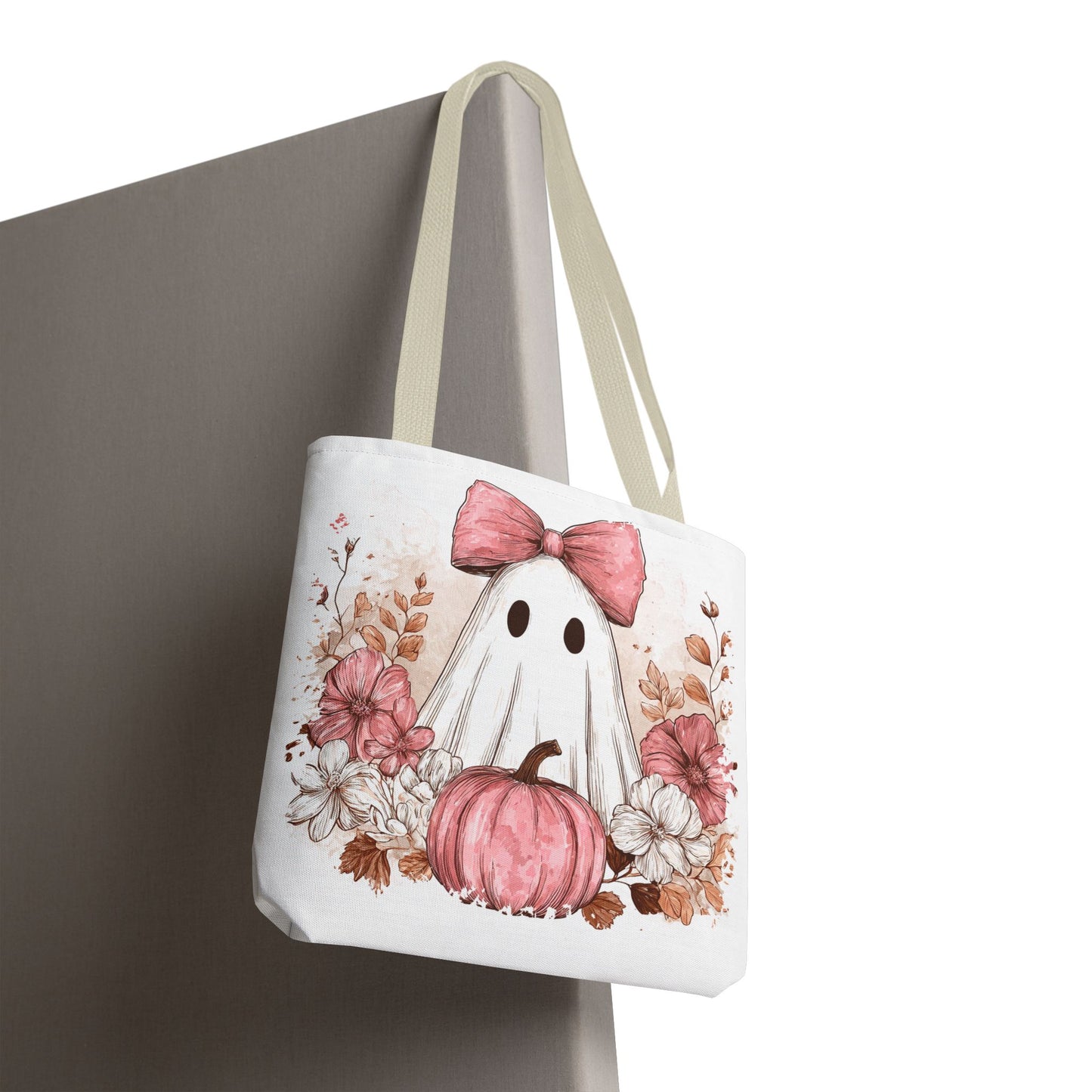 ๐ป Pink Bow Ghost Floral Halloween Tote Bag โ Spooky Cute with Fall Charm ๐๐