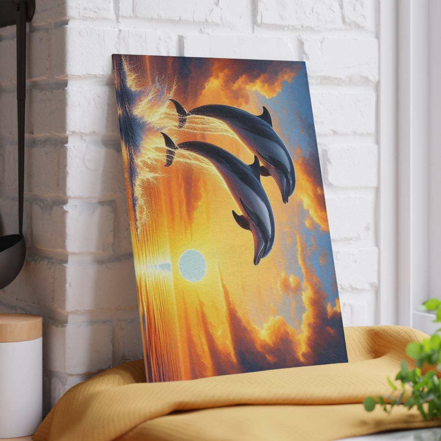 Tabla de cortar con forma de delfín, decoración de casa de playa, tabla de cortar de vidrio templado, amantes del océano, amantes del atardecer, regalo para amantes de los delfines, tabla de charcutería.