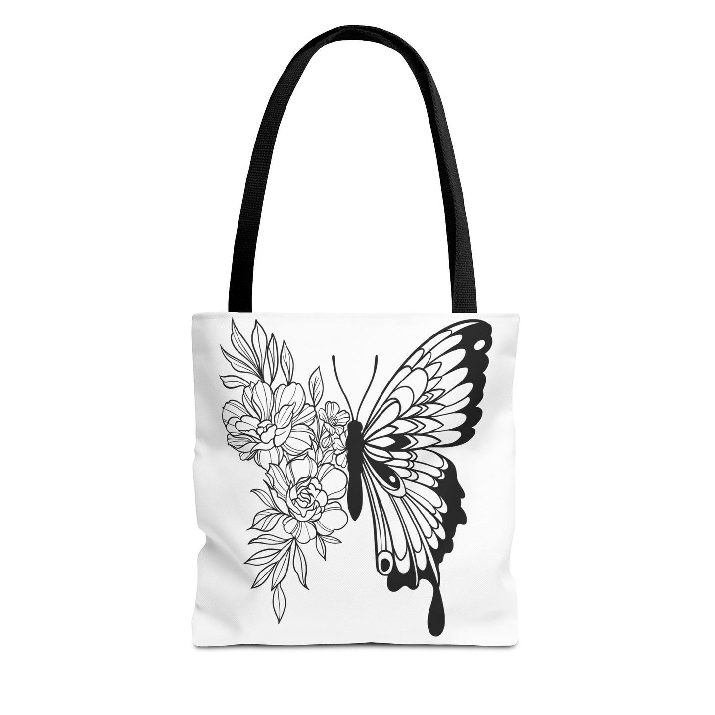 🦋 Black & White Butterfly Floral Tote Bag – Elegant Simplicity in Every Carry 🌸👜