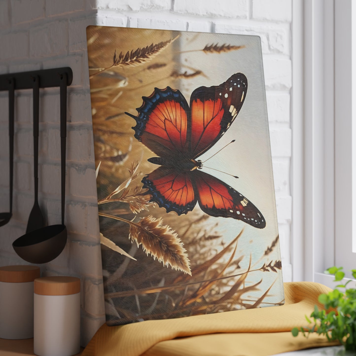 Hermosa tabla de cortar de vidrio con forma de mariposa, decoración de mariposas, tabla de cortar, decoración de cocina, arte de cocina, tabla para servir, regalo de pavo real, regalo de mariposa, tabla de cortar floral