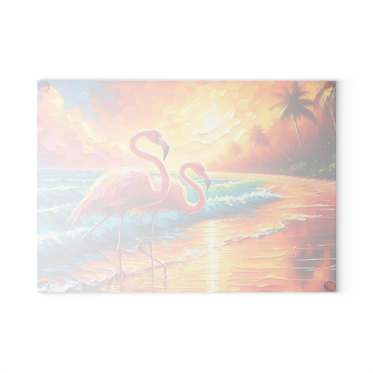Tabla de cortar - Tabla de cortar de vidrio templado con diseño de flamenco rosa y atardecer en la playa, tabla de charcutería, tabla de cortar, regalo de inauguración de la casa, tabla de cortar personalizada, rústica