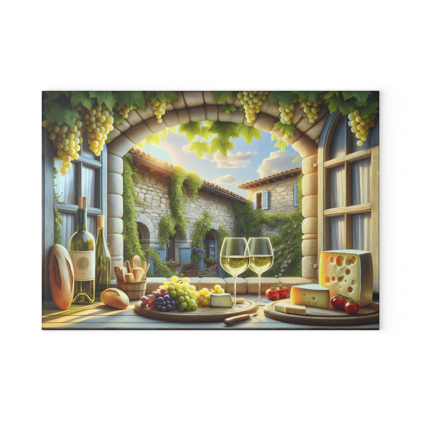 Tabla de cortar vino y queso Courtyard: Elegancia de viñedo europeo para tu cocina