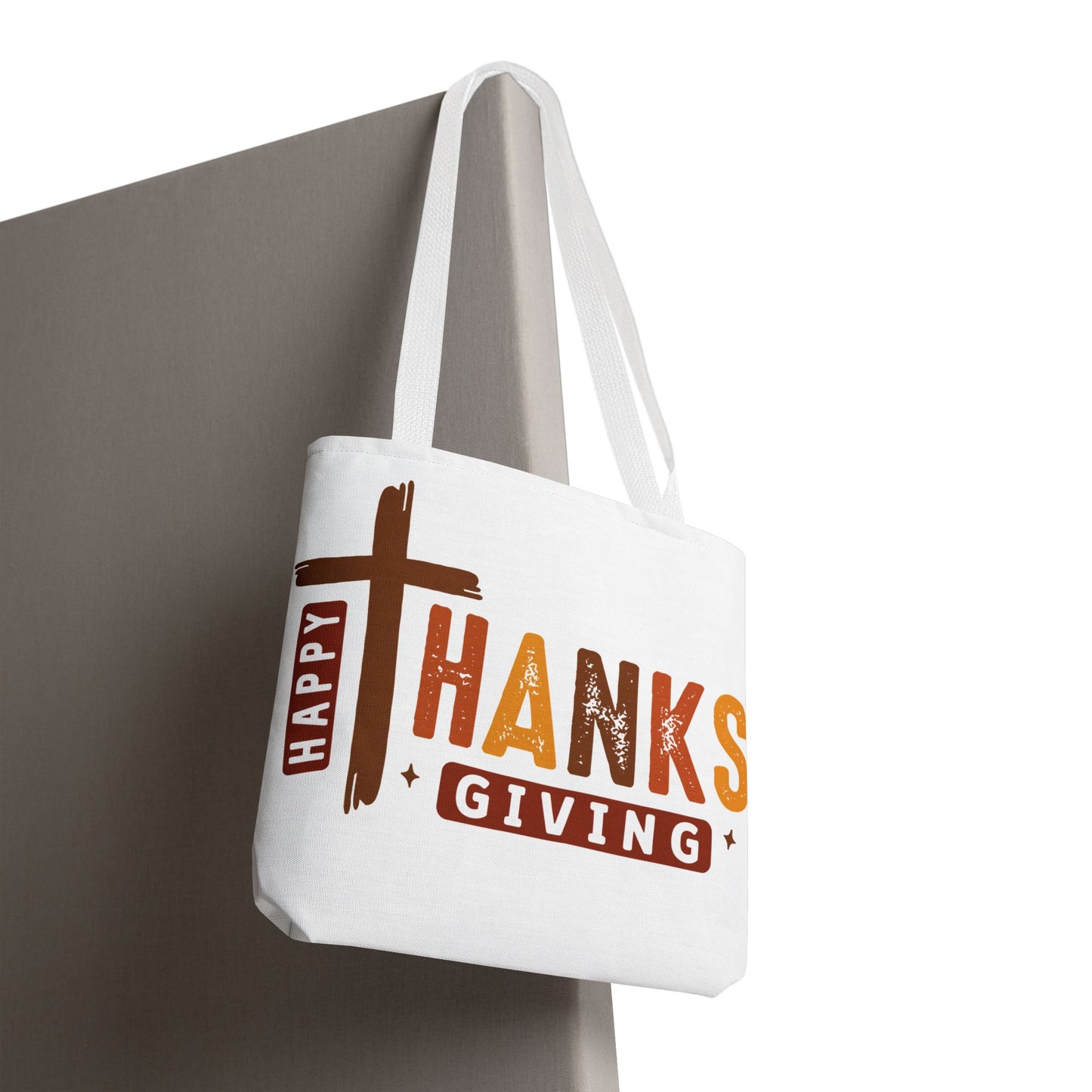 ✝️ Happy Thanksgiving Cross Tote – Faith & Gratitude in Fall Colors 🍂