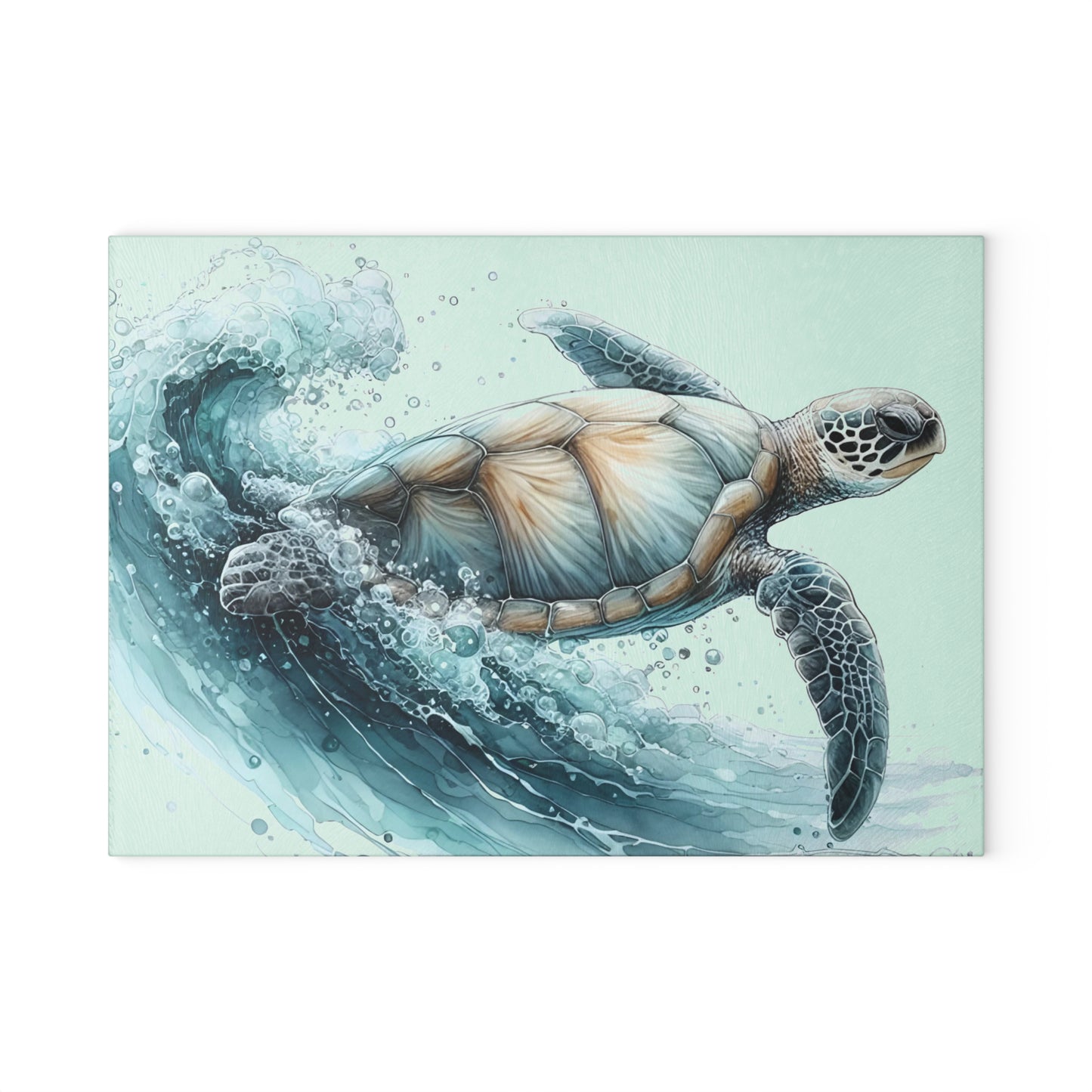 Tabla de cortar Ocean Rider con diseño de tortuga marina: elegancia costera y serena para tu cocina