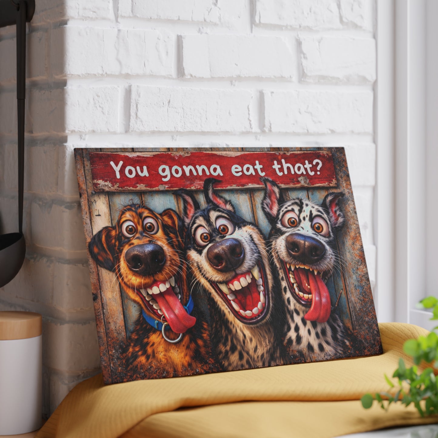 You Gonna Eat That? Glass Cutting Board – Funny Dog Kitchen Decor with Rustic Charm