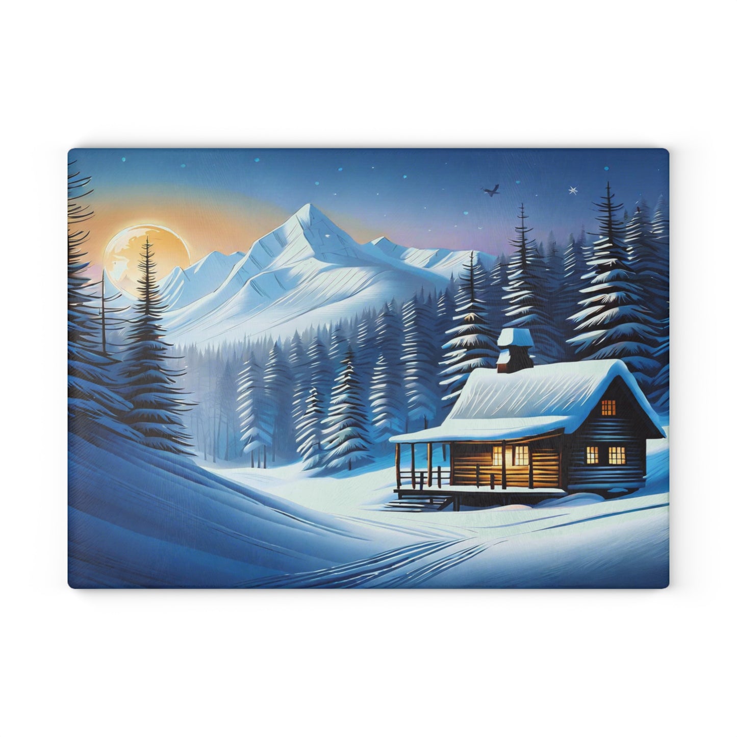 🏔️ Winter Cabin Cutting Board – Cozy Snowy Nights & Mountain Charm
