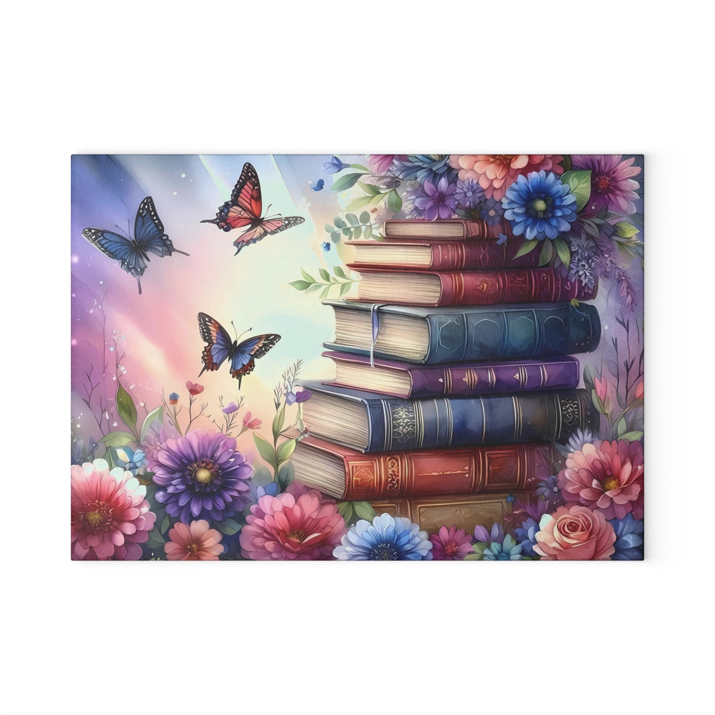 Tabla de cortar con forma de mariposa, regalo para amantes de los libros, tabla de cortar de vidrio, tabla de vidrio templado, regalo para ratones de biblioteca, idea de regalo de cocina, decoración de cocina única