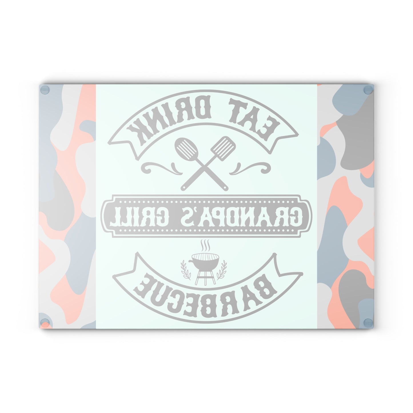EAT DRINK GRANDPA’S GRILL BARBEQUE – Camo Glass Cutting Board for Backyard Kings 🧢🍔