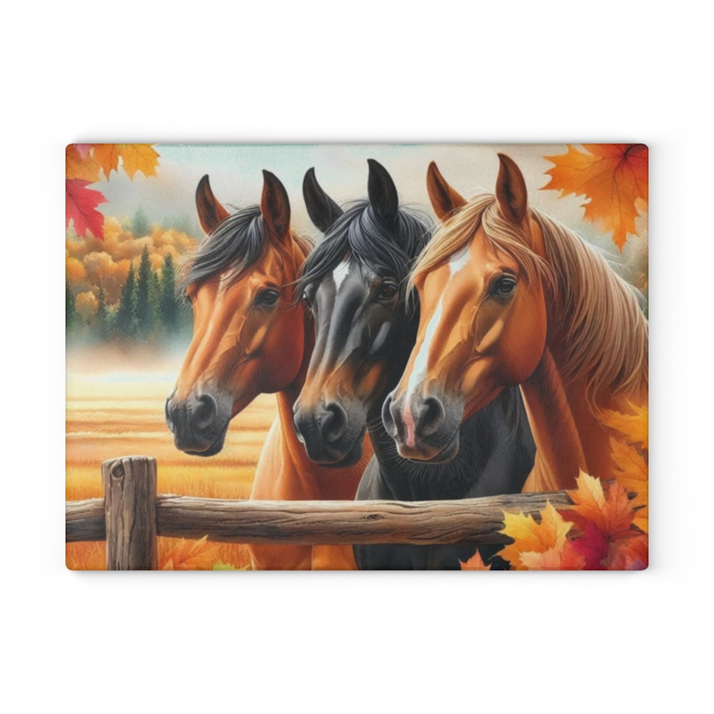 🐴 Autumn Horse Trio Cutting Board – Rustic Farmhouse Beauty 🐴
