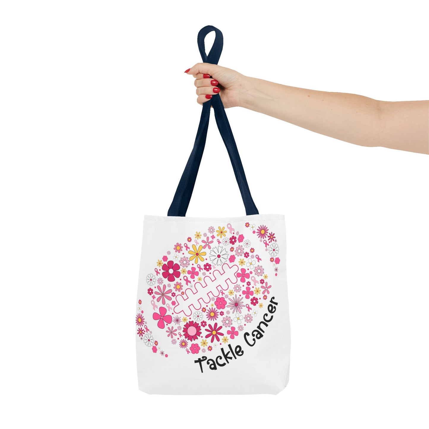 ๐ธ Pink Floral Football Tote Bag โ Game Day Meets Breast Cancer Awareness ๐๐