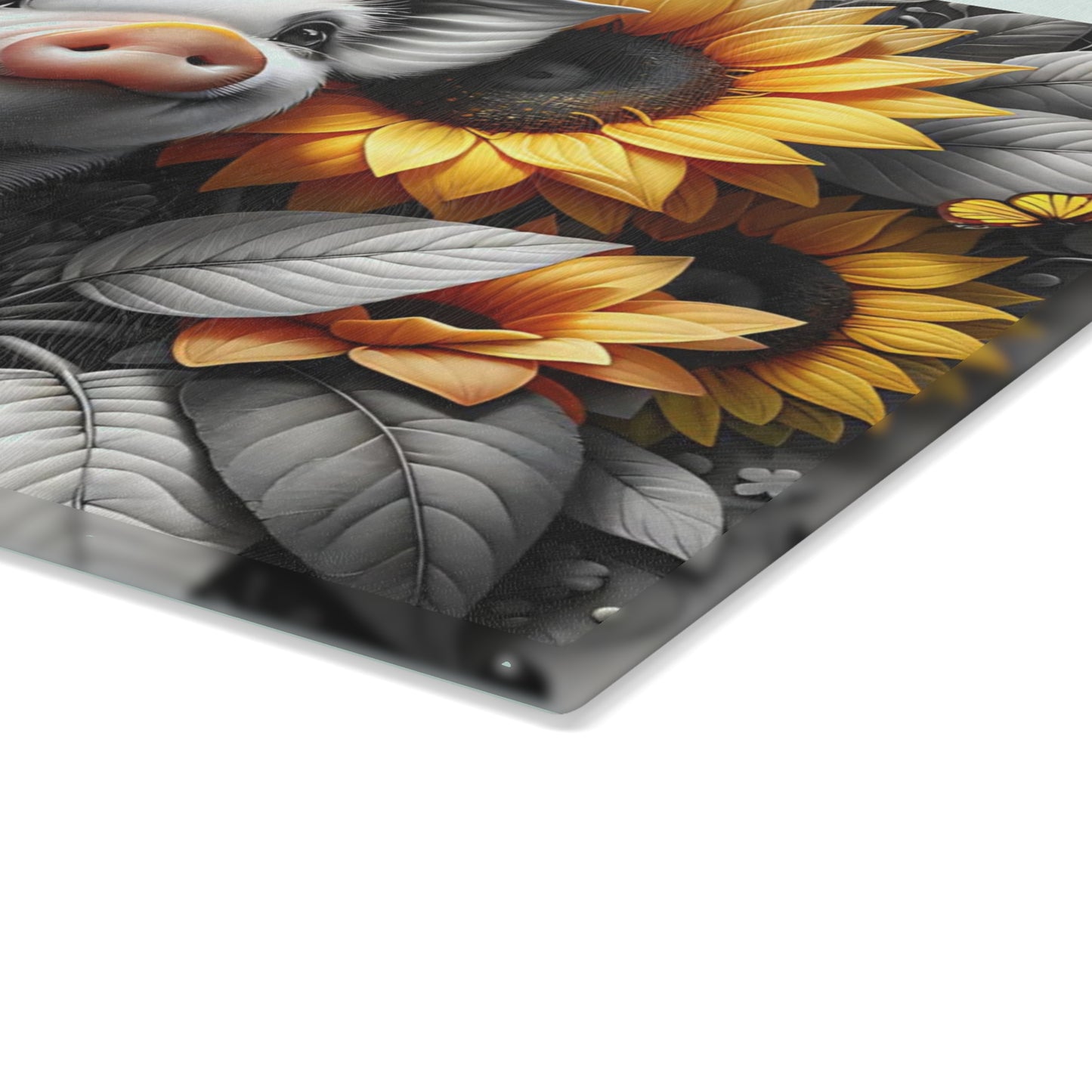 🐷 Sunflower Piglet with Butterflies Cutting Board – Farmhouse Kitchen Décor