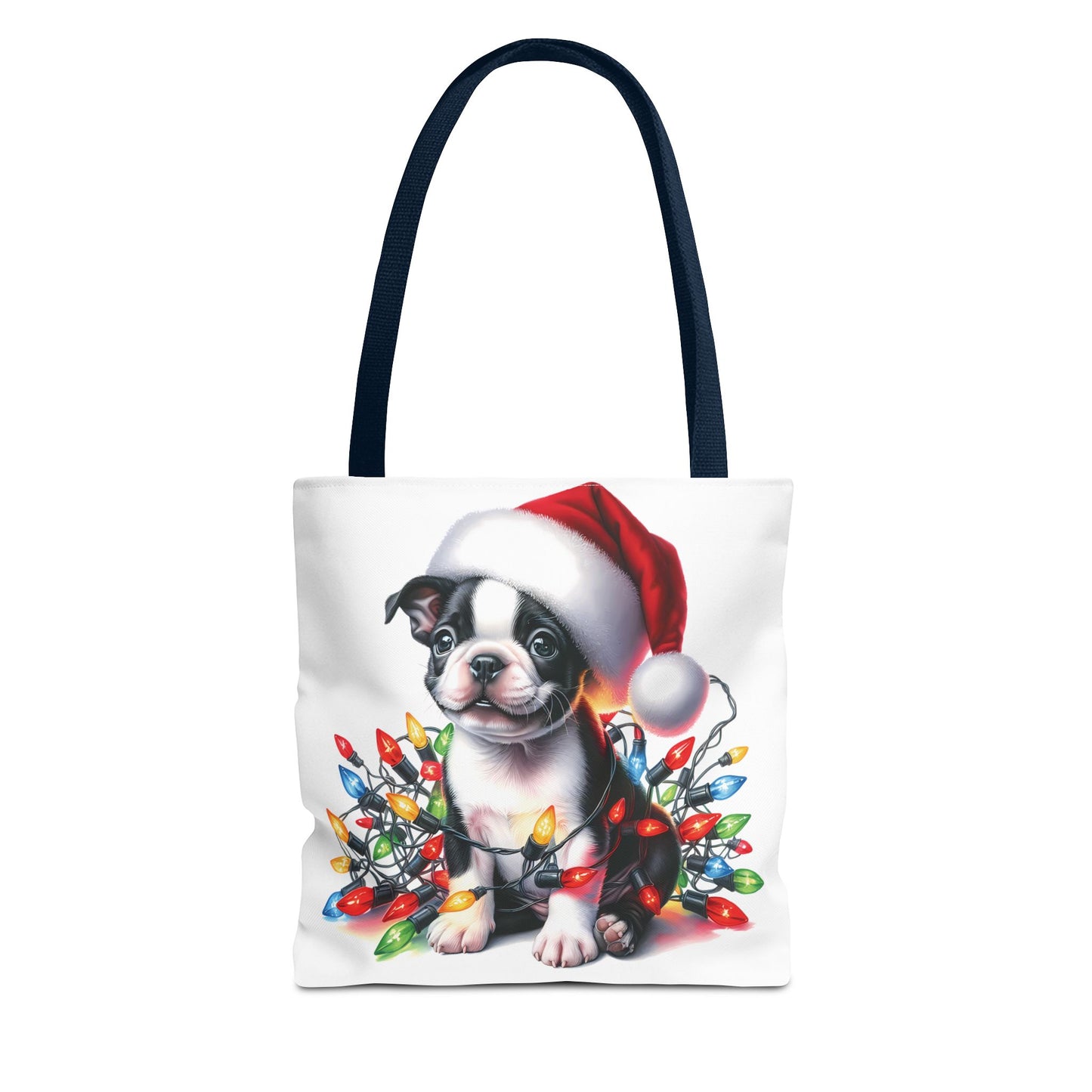 👜 Boston Terrier Christmas Lights Tote Bag – Holiday Sparkle Meets Puppy Love 🎄
