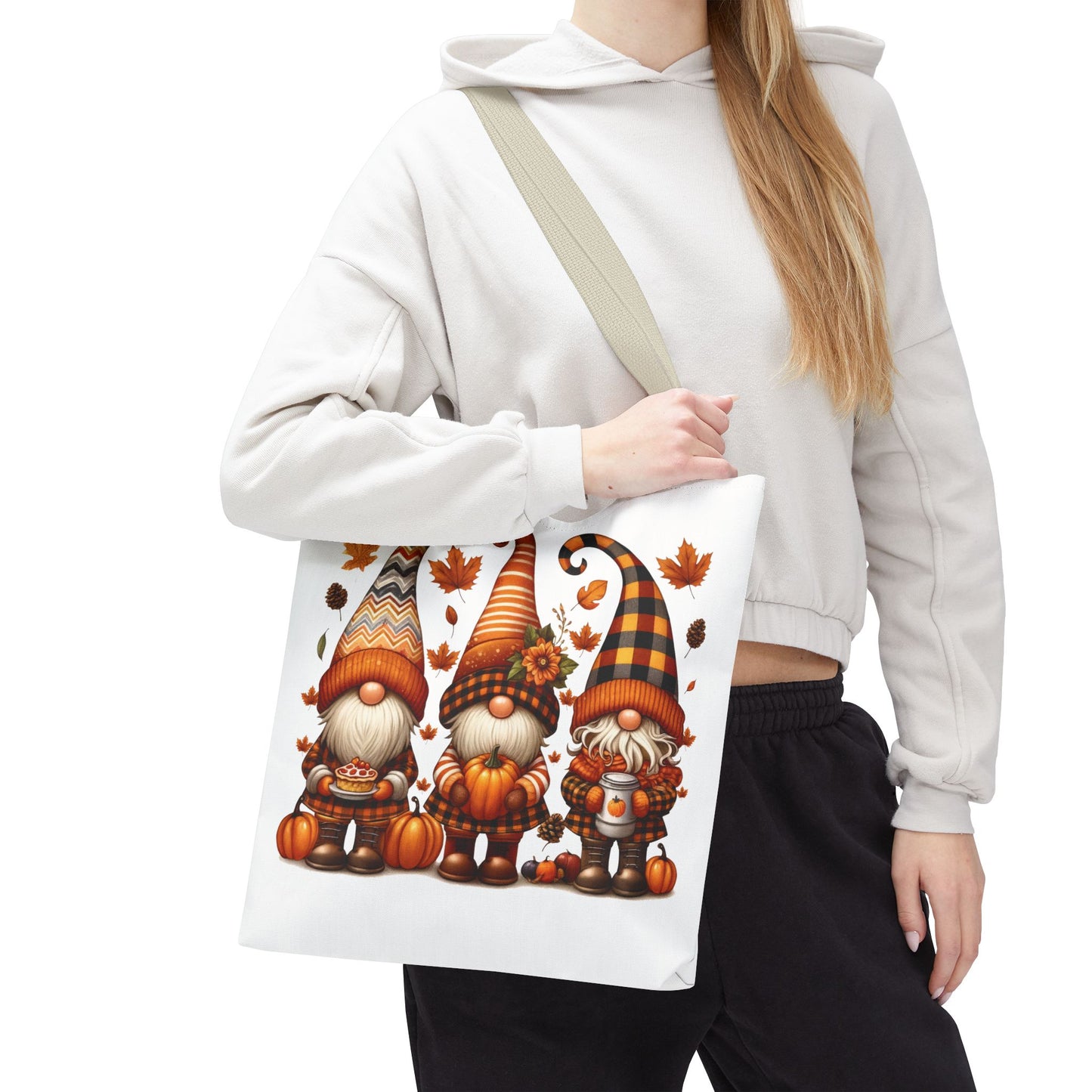 🍁 Autumn Gnome Trio Tote Bag – Cozy Fall Charm with Pumpkin Spice Magic