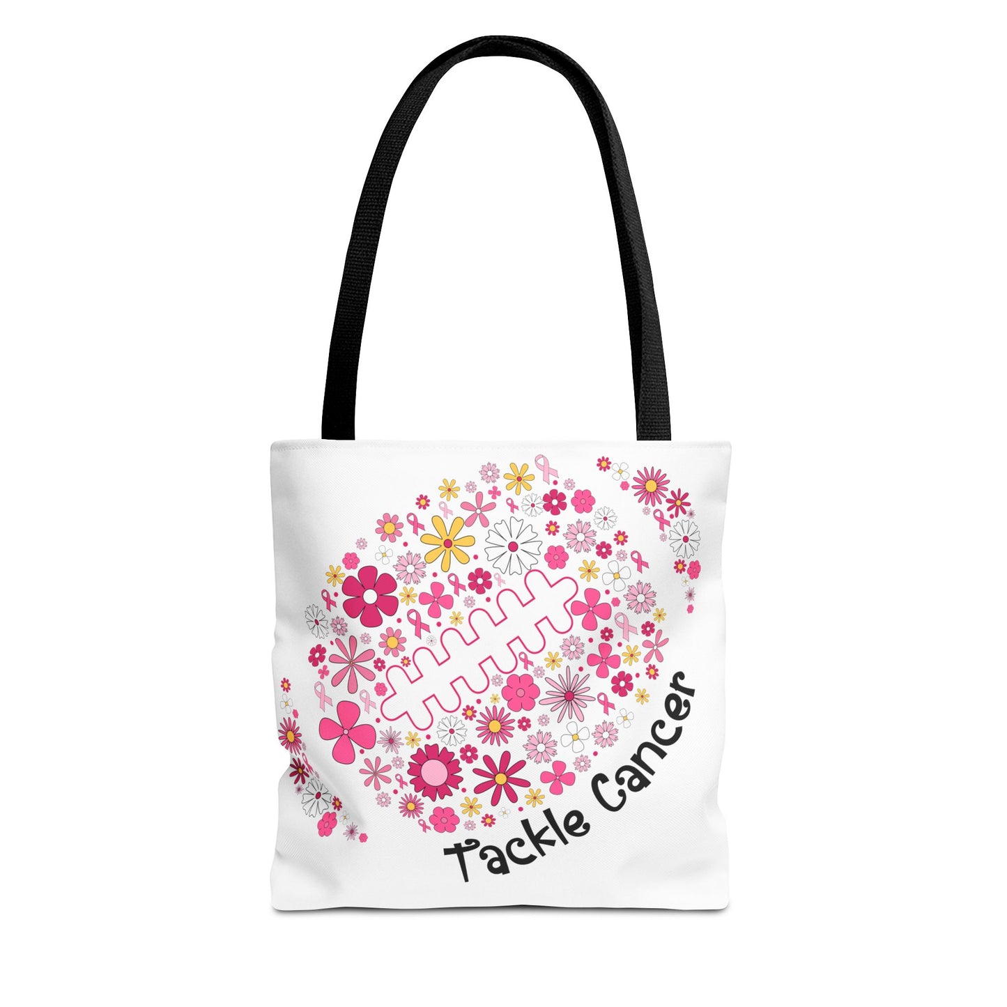 ๐ธ Pink Floral Football Tote Bag โ Game Day Meets Breast Cancer Awareness ๐๐