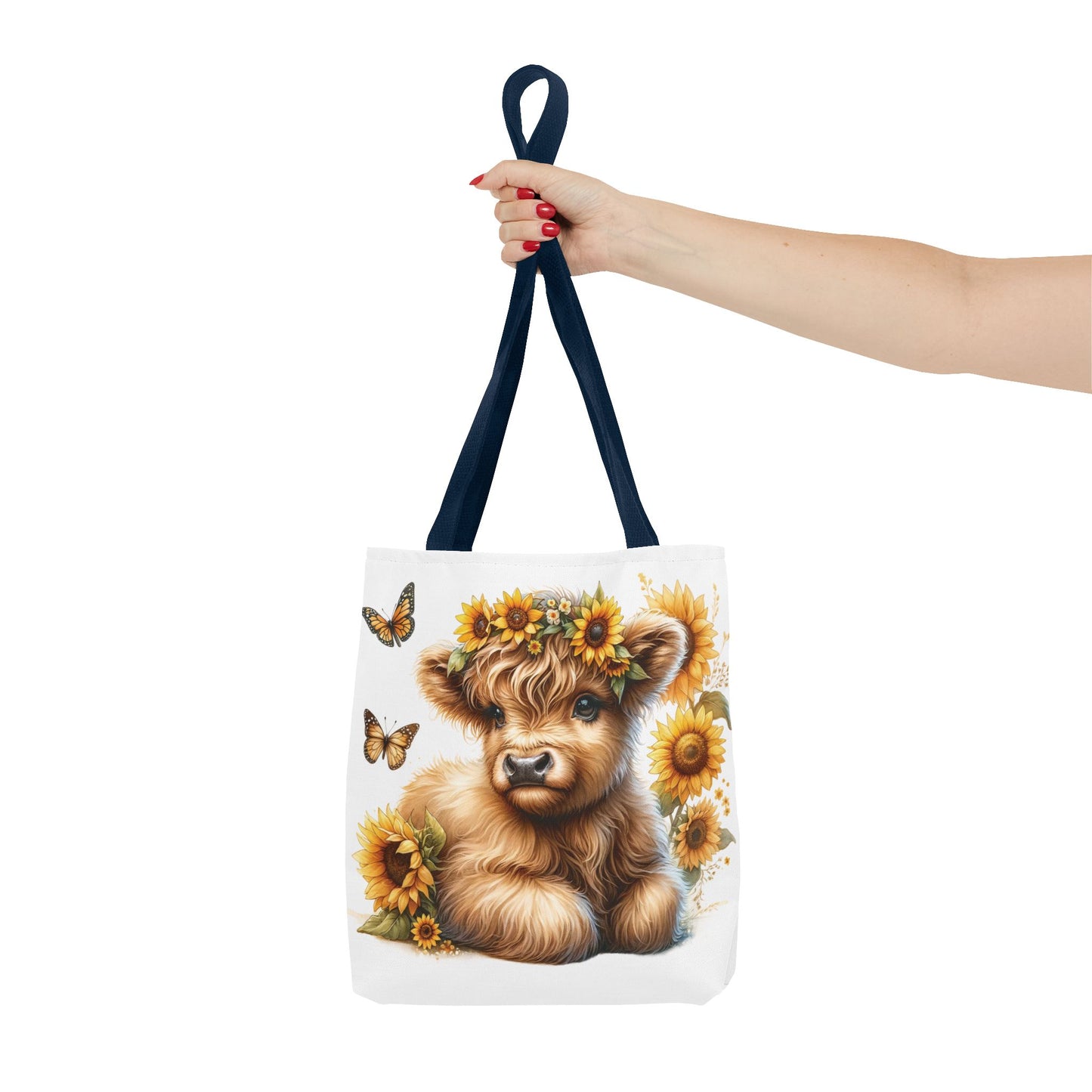 🌻 Sunflower Crown Highland Calf Tote Bag – Country Charm & Butterfly Bliss 🐮👜