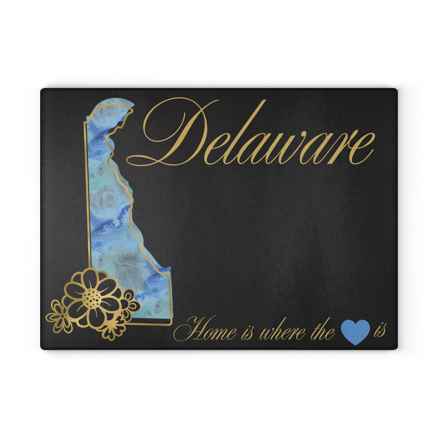 💠 Delaware Floral State Cutting Board – Coastal Charm in Elegant Blue & Gold 🌊