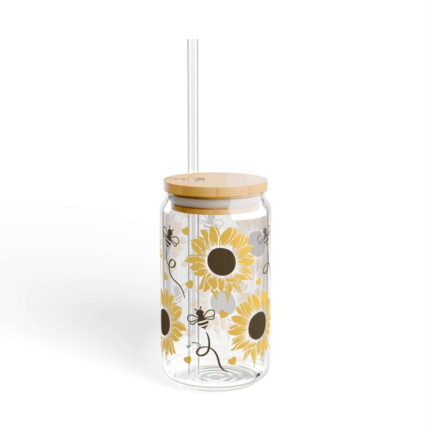 🌻 Sunflower & Bees Sipper Glass – Brighten Your Day with Every Sip 🐝