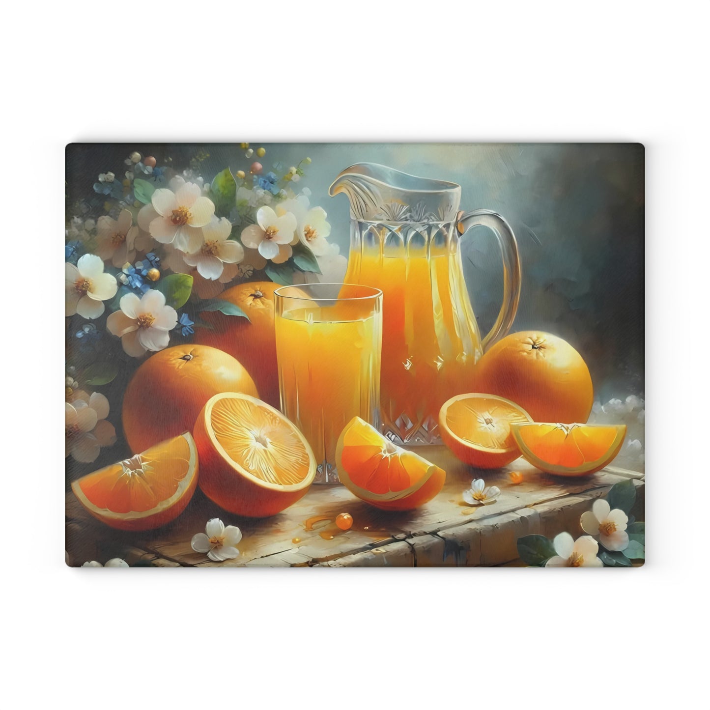 Tabla de cortar de vidrio templado para zumo de naranja recién exprimido: decoración cítrica para la cocina, bandeja para servir naranjas, regalo para el desayuno de verano
