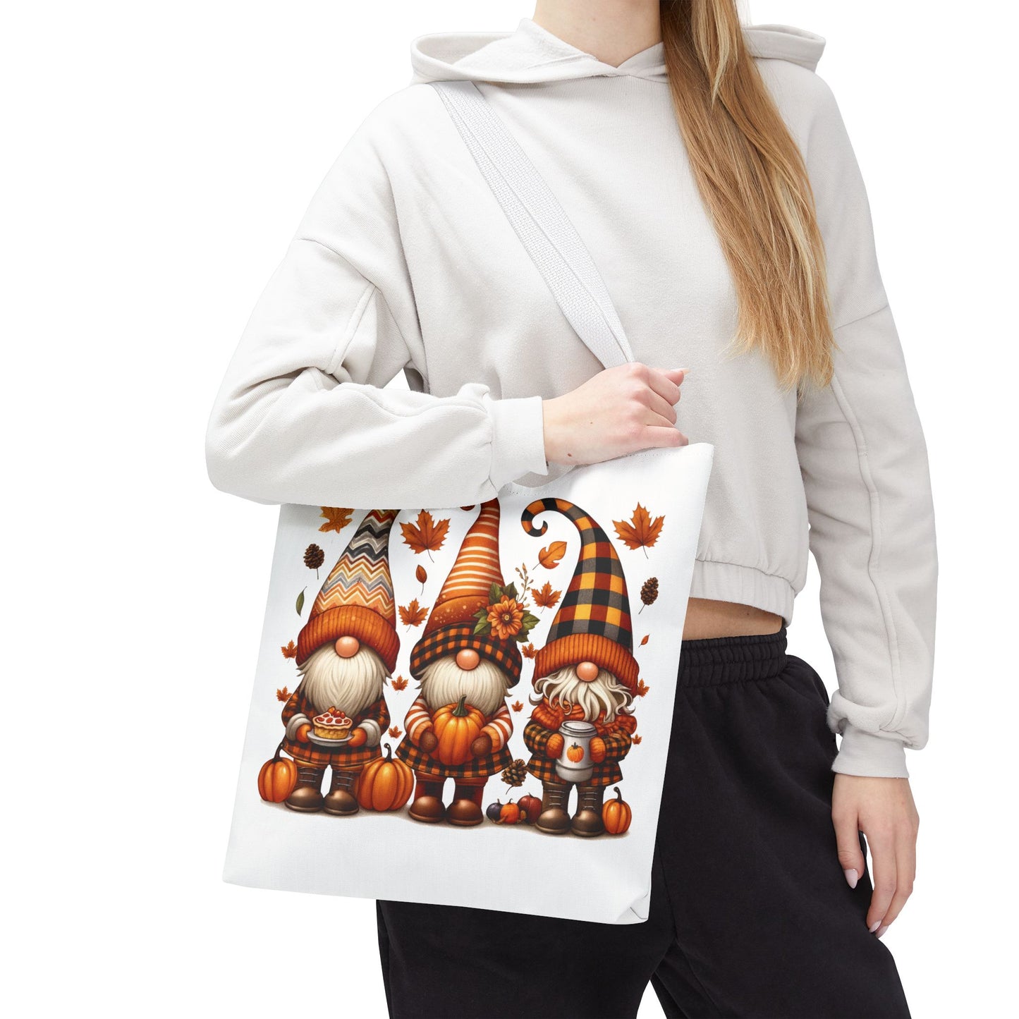 🍁 Autumn Gnome Trio Tote Bag – Cozy Fall Charm with Pumpkin Spice Magic