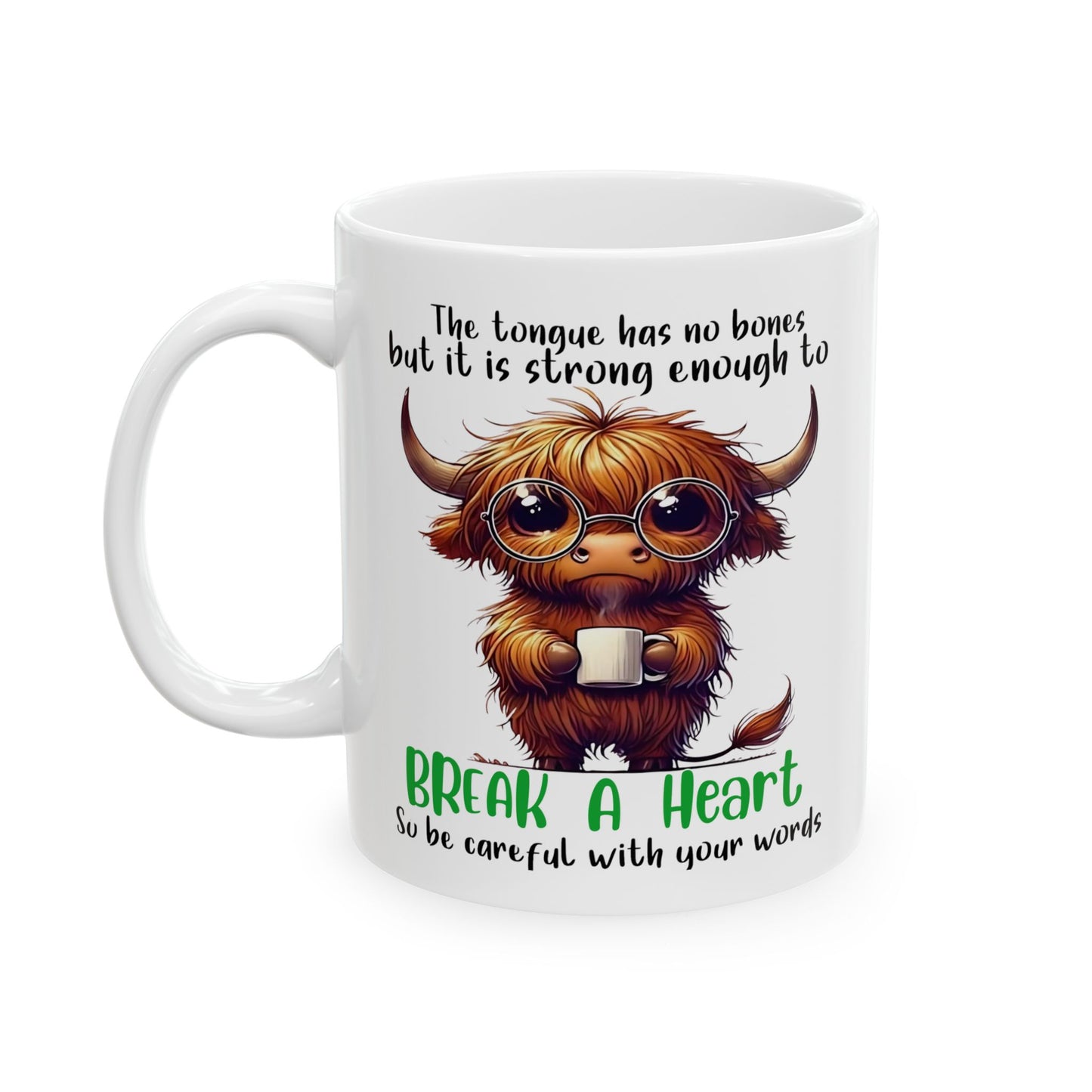Taza de café "Rompe un corazón" de vaca de las Tierras Altas: un dulce recordatorio con un mensaje poderoso
