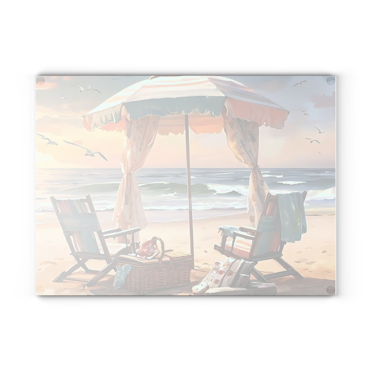Beach Cutting Board, Coastal Decor, Ocean Art, Beach Gift, Glass Cutting Board, Tropical Kitchen Decor, Hand-Painted Look, Beach Scene