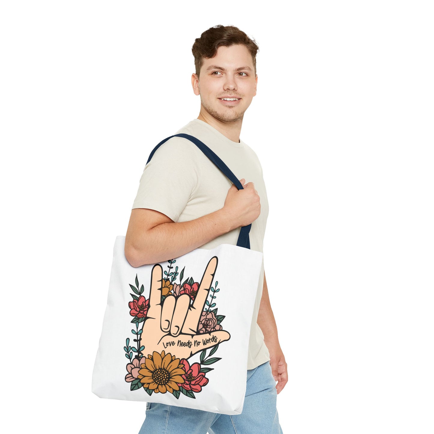 Bolsa de tela con gesto de "Te amo" en ASL (siglas en inglés)