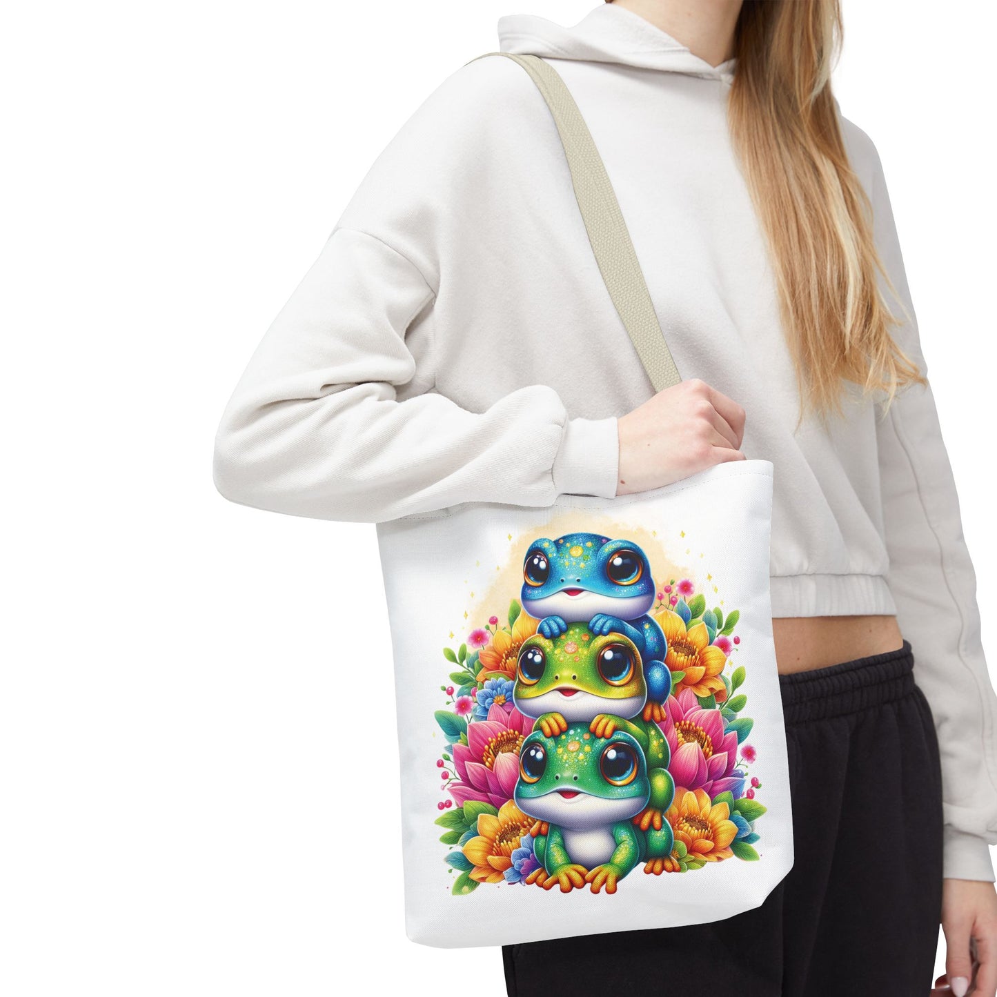 ๐ธ Stacked Frogs Floral Tote Bag โ Colorful Whimsy for Every Day ๐ธ๐