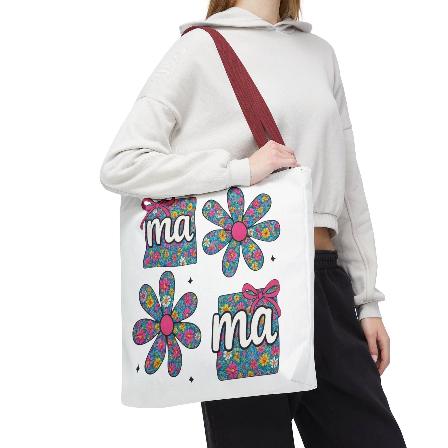 Bolso Tote Floral "ma": Un Accesorio Divertido y Brillante para Mamá