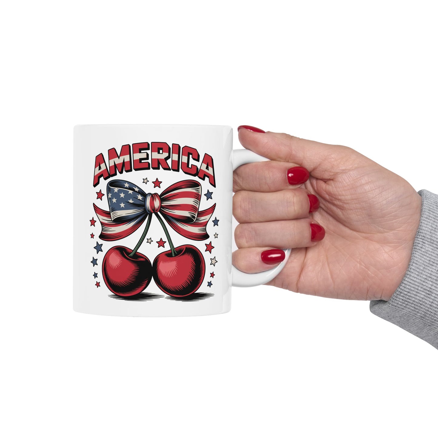 Taza con lazo de cereza de EE. UU. y el 4 de julio