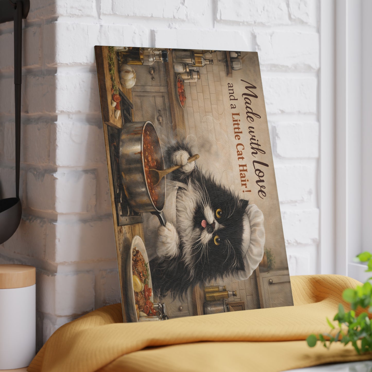 Made with Love and a Little Cat Hair Glass Cutting Board – Funny Cat Kitchen Art