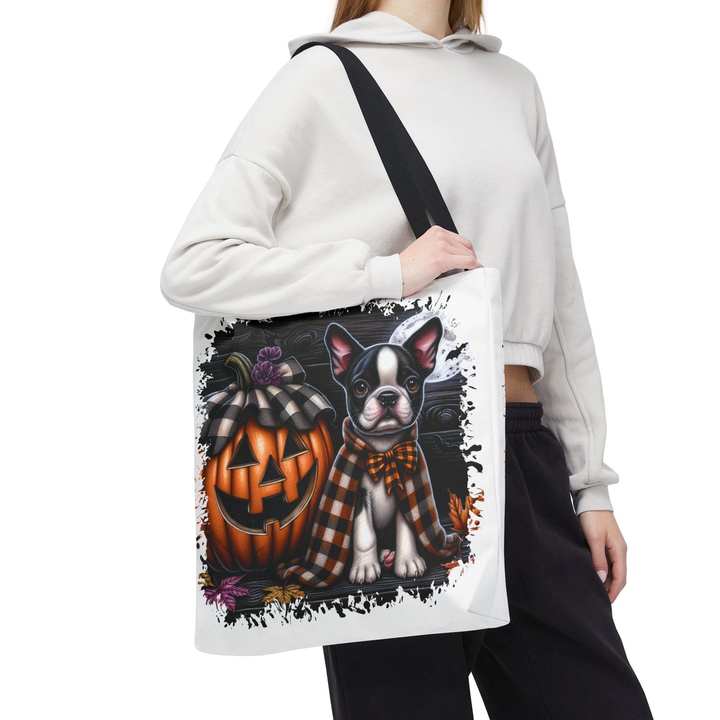 🎃 Boston Terrier Halloween Tote Bag – Spooky Cute with Plaid Style 🐾🖤👜