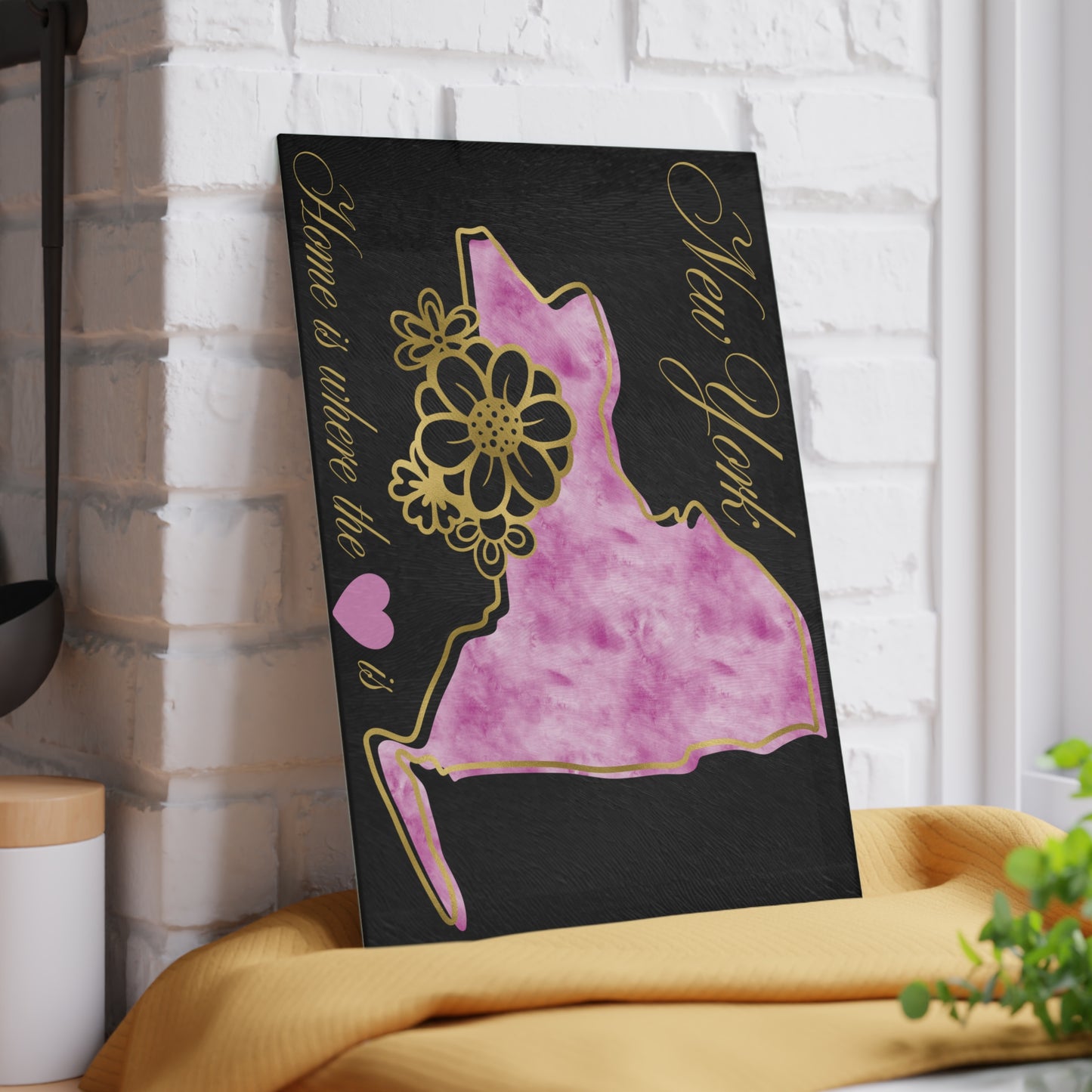 🗽 New York State Cutting Board – Elegant Watercolor Pride with Floral Flair