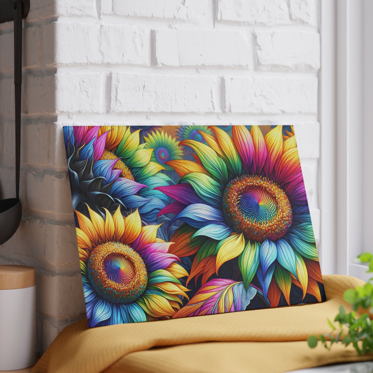 🌻🌈 Rainbow Sunflower Cutting Board – Vibrant Farmhouse Charm for Your Kitchen 🌈🌻