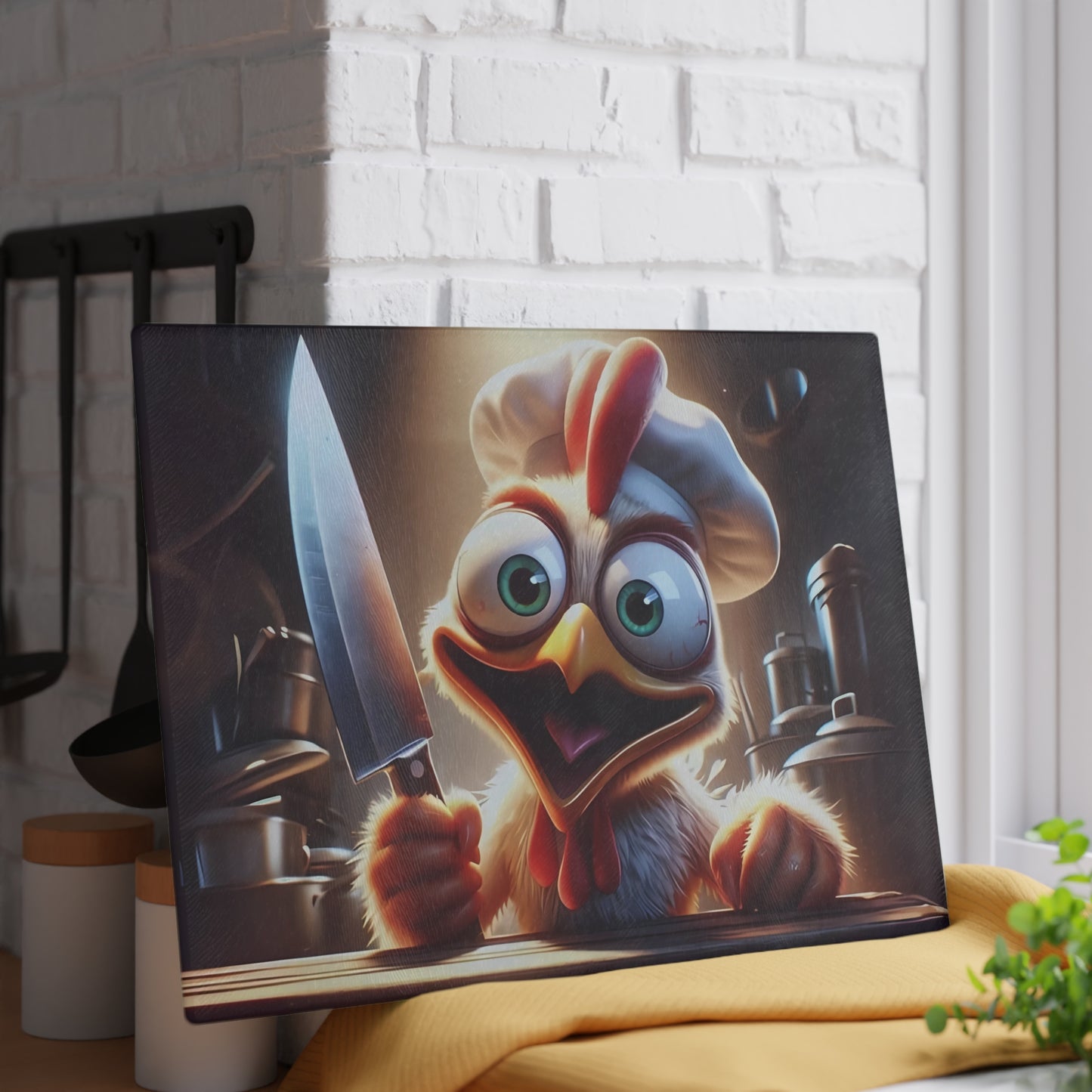 Tabla de cortar Crazy Chicken Chef: ¡sembrando el caos en la cocina!