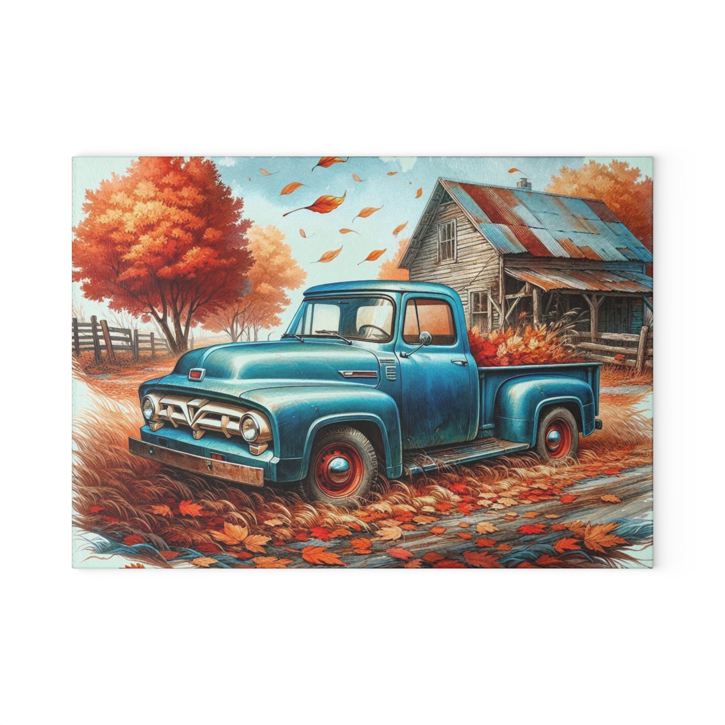 🚜 Vintage Blue Truck Cutting Board – Country Charm & Fall Nostalgia for Your Kitchen